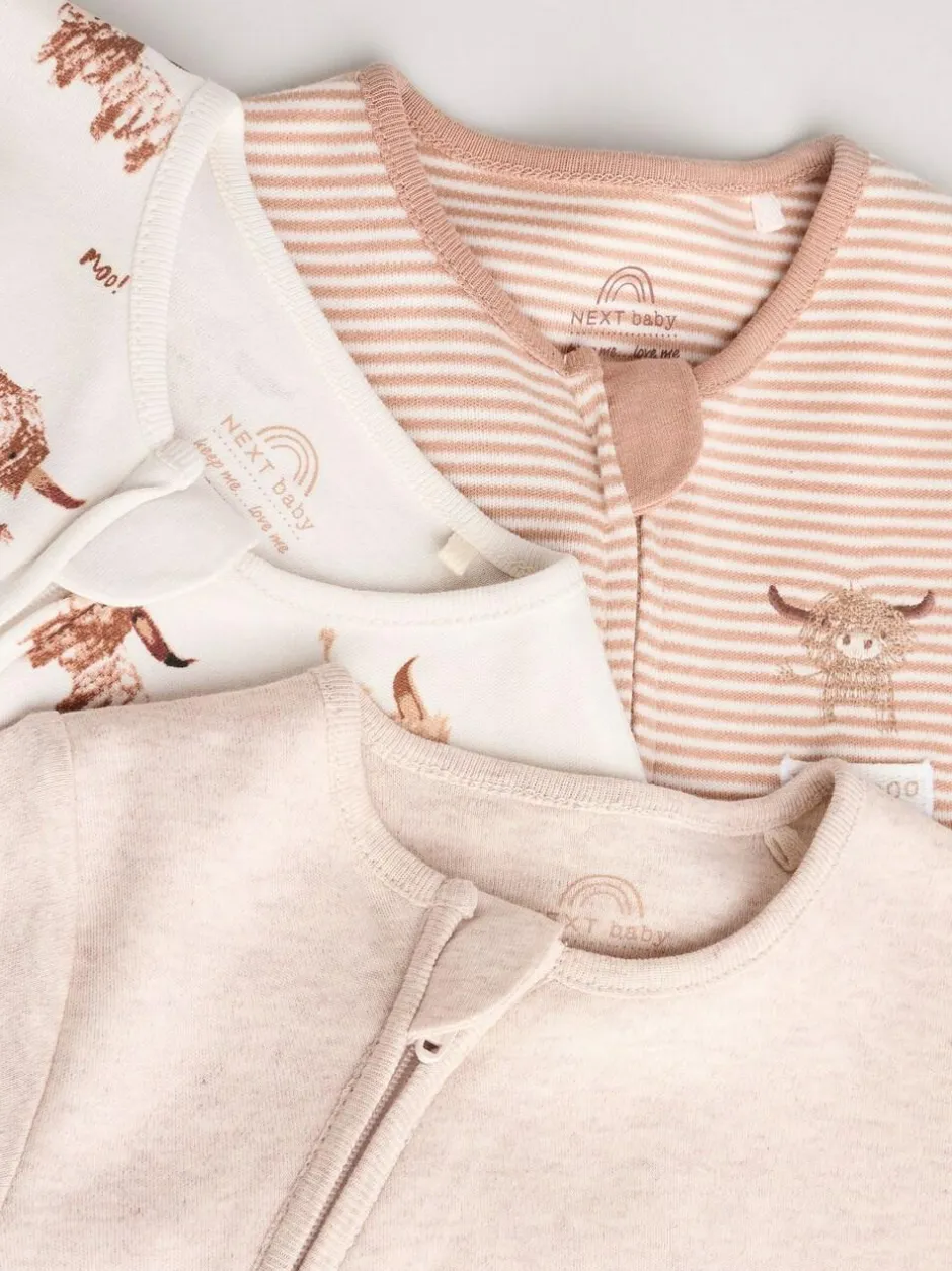 Next Neutral Hamish Baby 100% Cotton Sleepsuits 3 Pack (0mths-2yrs) Online