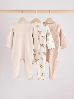 Next Neutral Hamish Baby 100% Cotton Sleepsuits 3 Pack (0mths-2yrs) Online