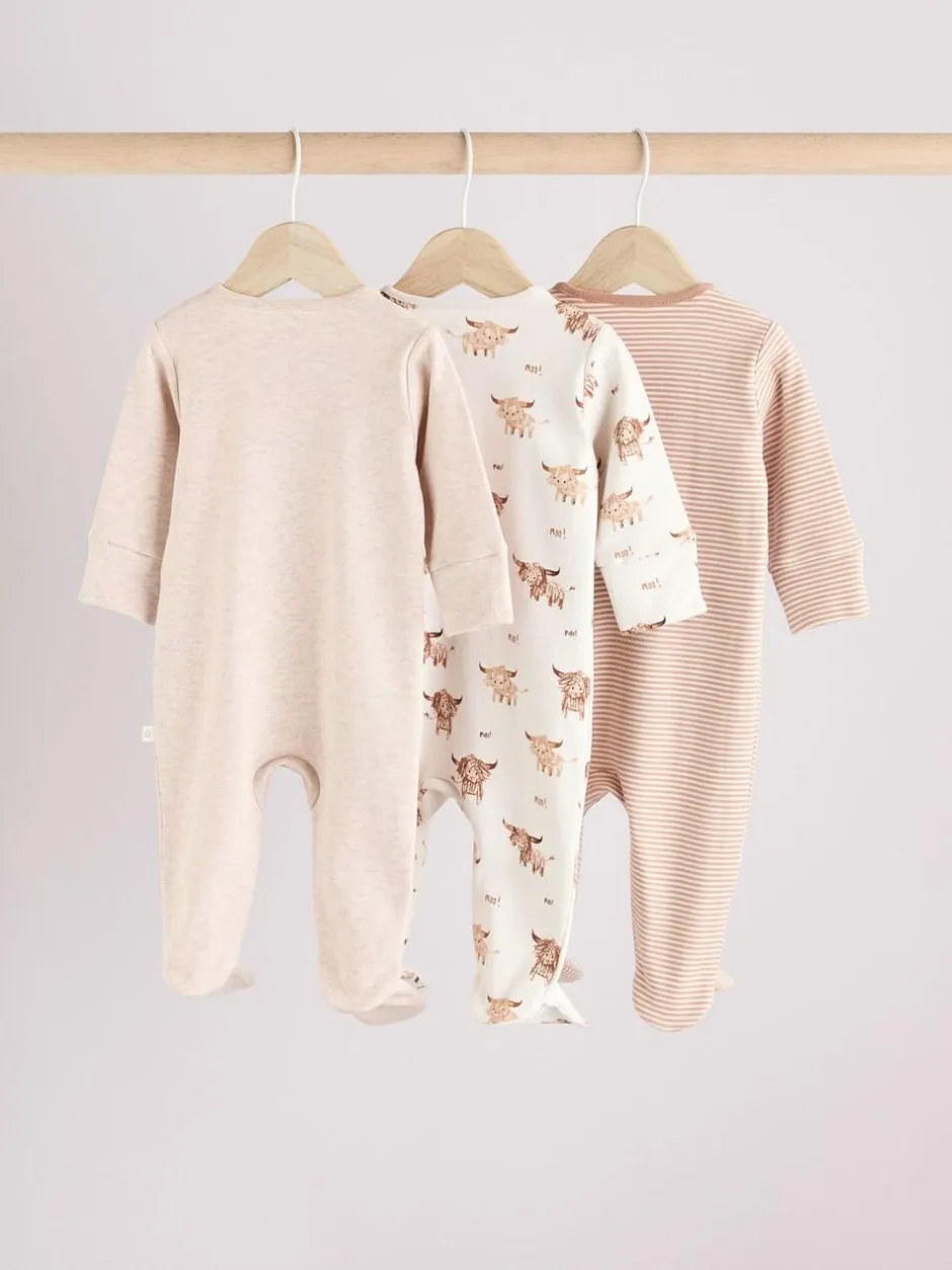 Next Neutral Hamish Baby 100% Cotton Sleepsuits 3 Pack (0mths-2yrs) Online