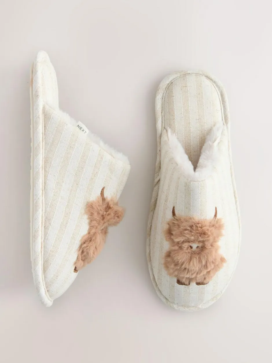Next Neutral Hamish Linen Mule Slippers Discount