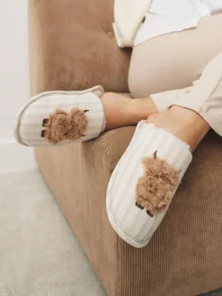 Next Neutral Hamish Linen Mule Slippers Discount