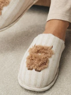 Next Neutral Hamish Linen Mule Slippers Discount