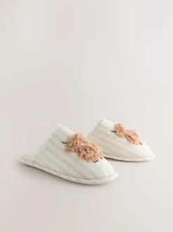Next Neutral Hamish Linen Mule Slippers Discount