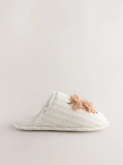 Next Neutral Hamish Linen Mule Slippers Discount