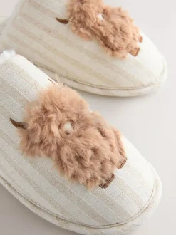 Next Neutral Hamish Linen Mule Slippers Discount