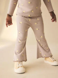 Next Neutral Lemon Print Rib Flare Leggings (3mths-7yrs) Hot