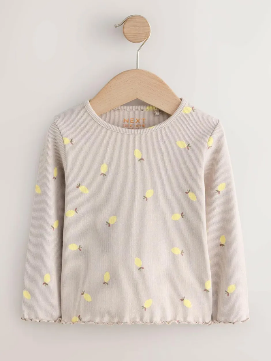Next Neutral Lemon Print Rib Long Sleeve T-Shirt (3mths-7yrs) Sale