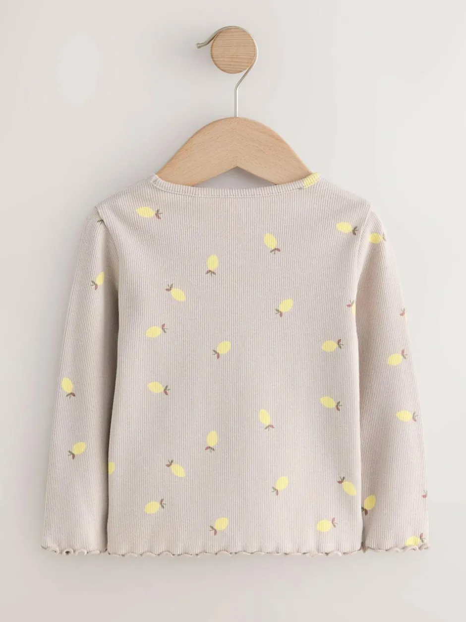 Next Neutral Lemon Print Rib Long Sleeve T-Shirt (3mths-7yrs) Sale