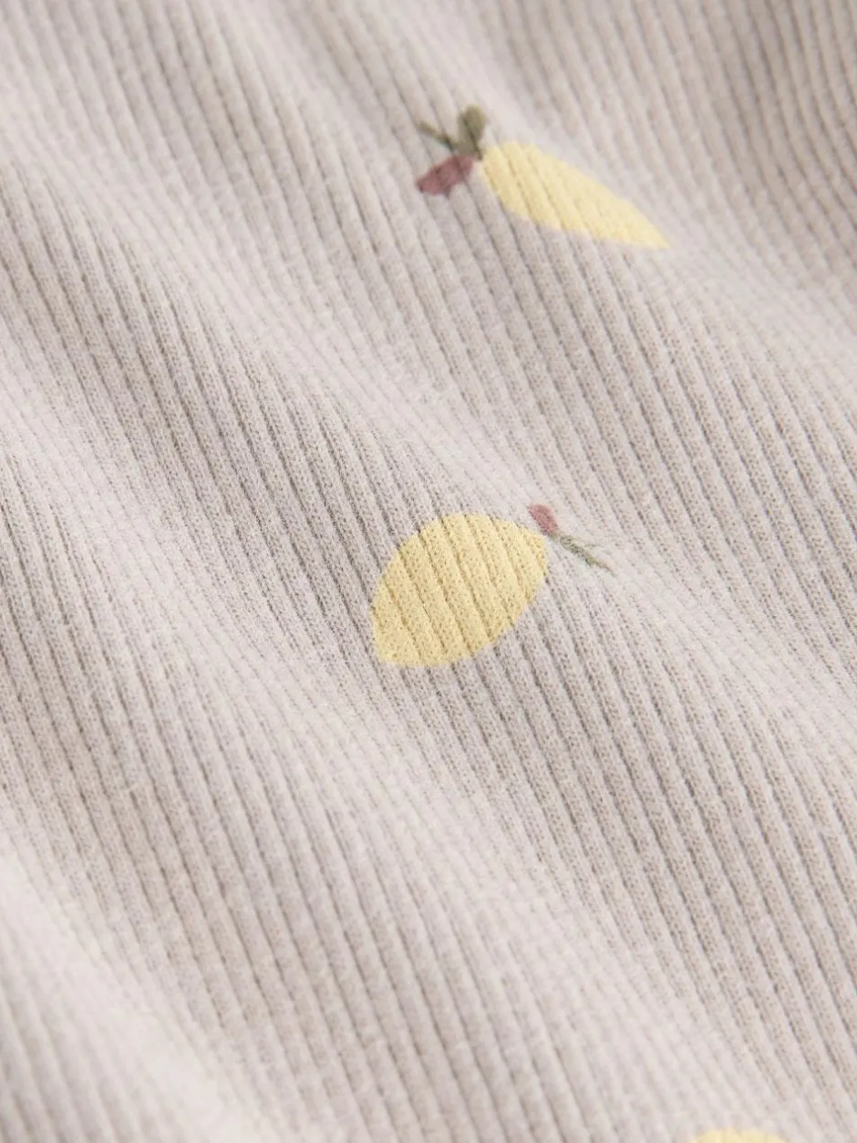 Next Neutral Lemon Print Rib Long Sleeve T-Shirt (3mths-7yrs) Sale