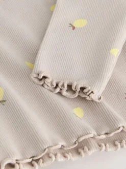Next Neutral Lemon Print Rib Long Sleeve T-Shirt (3mths-7yrs) Sale