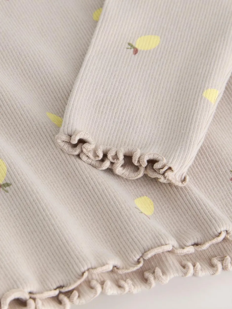 Next Neutral Lemon Print Rib Long Sleeve T-Shirt (3mths-7yrs) Sale