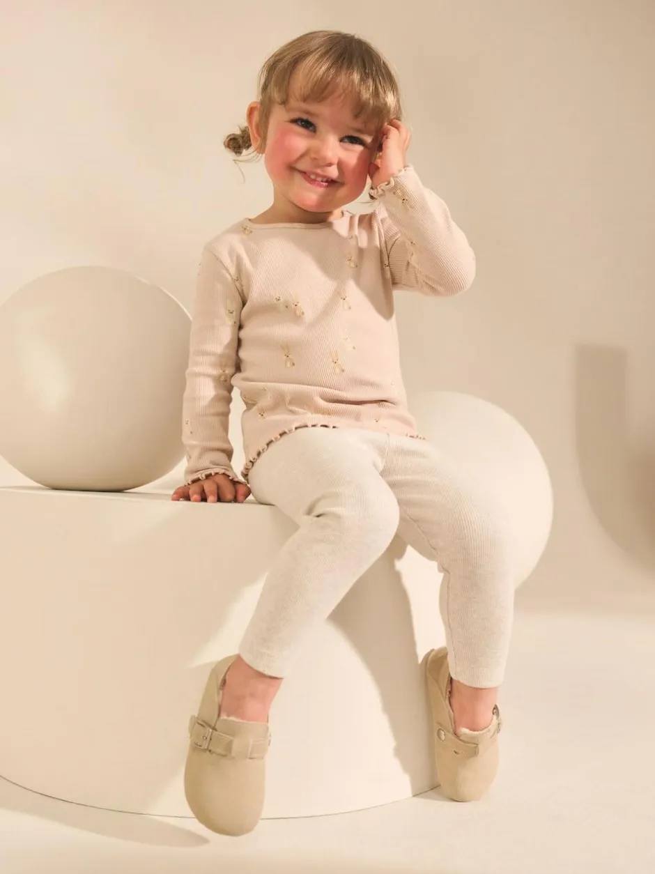Next Neutral Long Sleeve Rib Tops 5 Pack (3mths-7yrs) Online