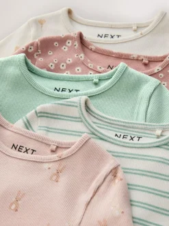Next Neutral Long Sleeve Rib Tops 5 Pack (3mths-7yrs) Online