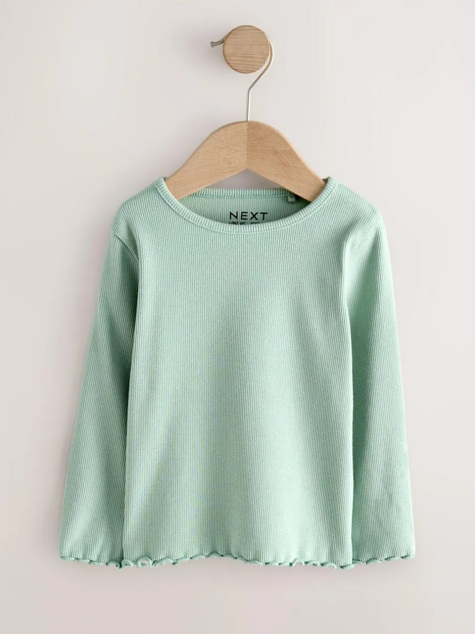 Next Neutral Long Sleeve Rib Tops 5 Pack (3mths-7yrs) Online