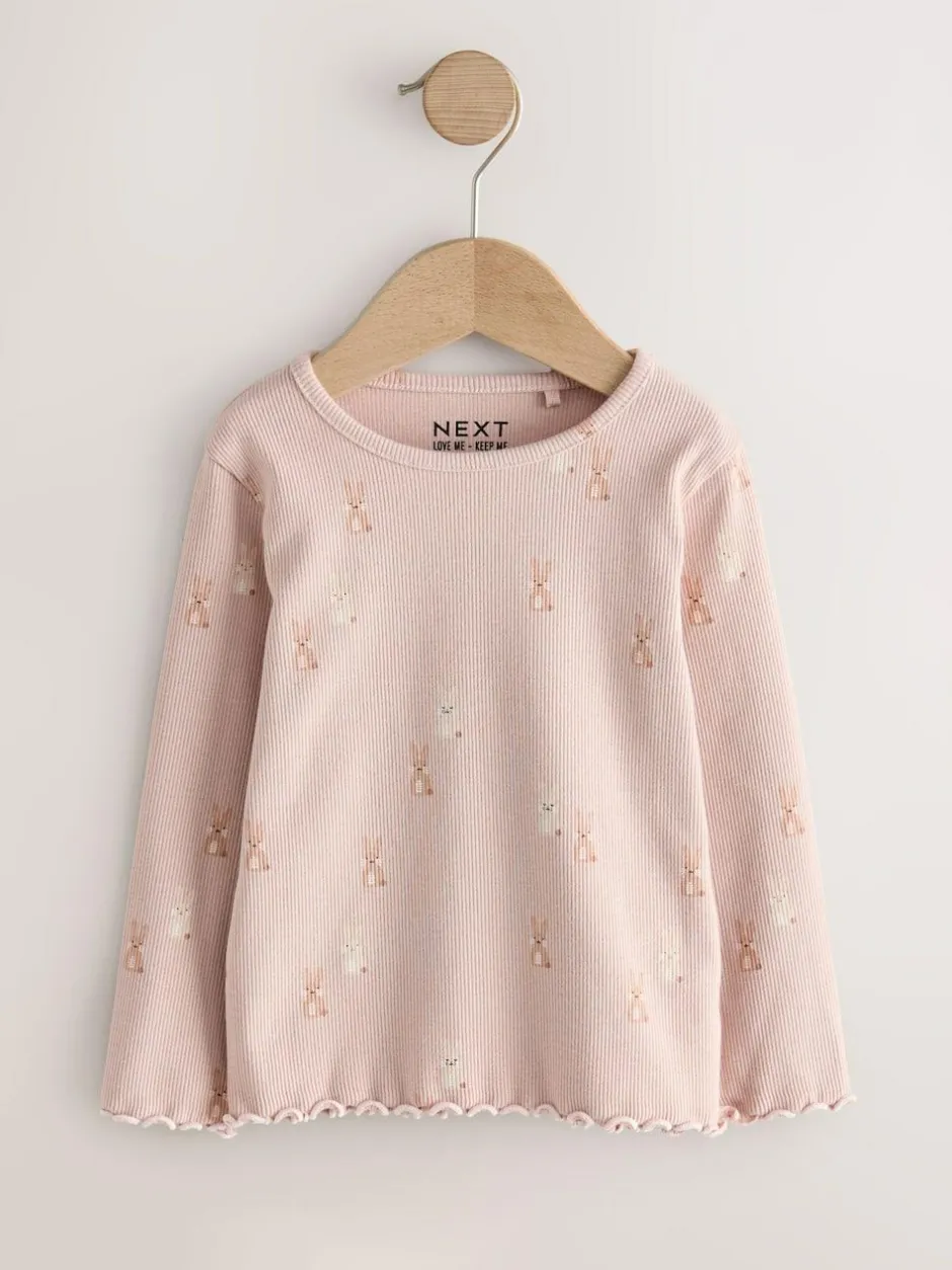 Next Neutral Long Sleeve Rib Tops 5 Pack (3mths-7yrs) Online