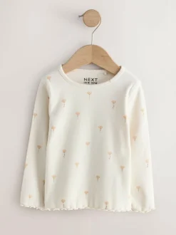 Next Neutral Long Sleeve Rib Tops 5 Pack (3mths-7yrs) Online