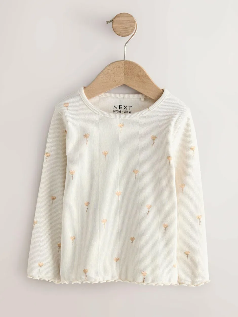 Next Neutral Long Sleeve Rib Tops 5 Pack (3mths-7yrs) Online