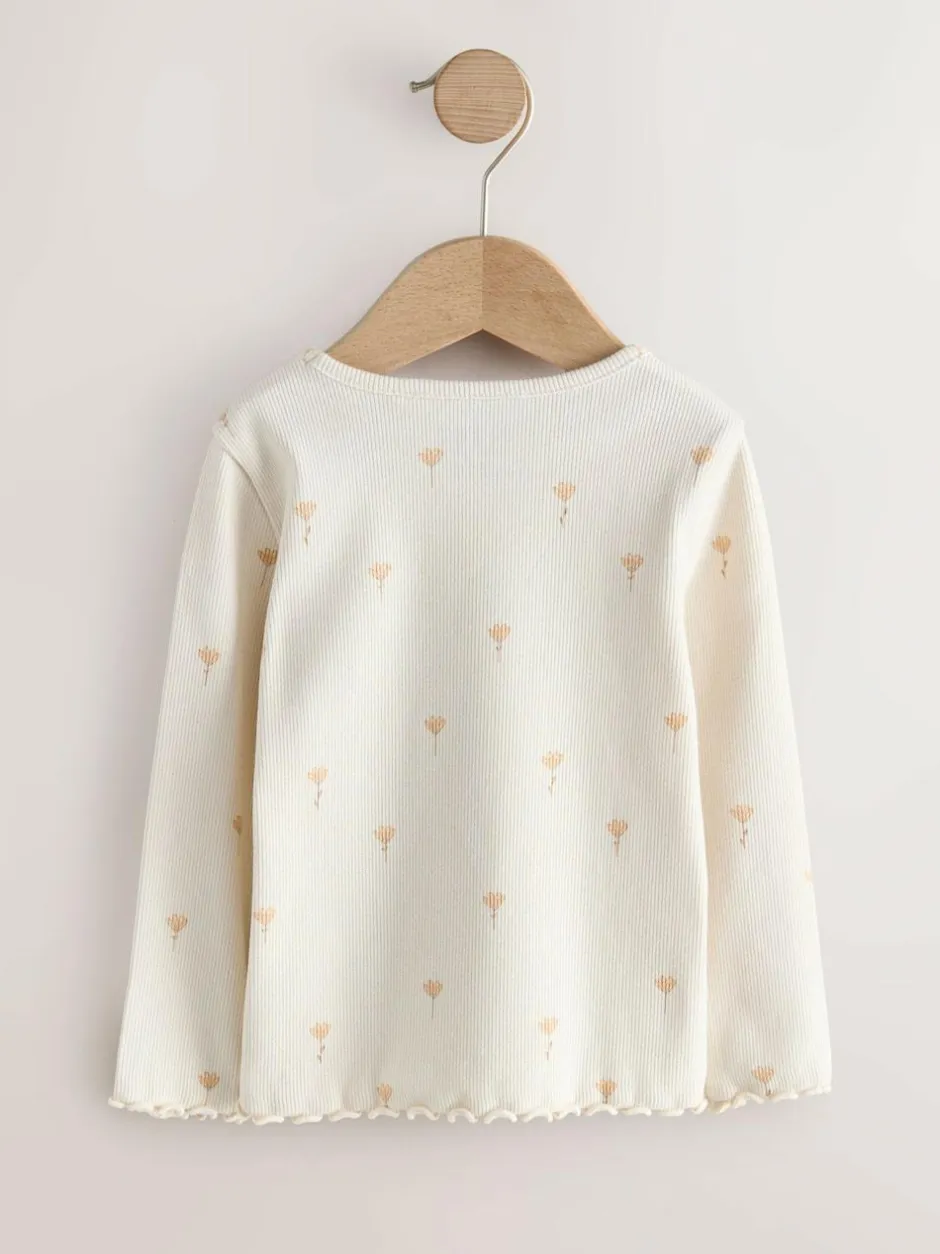 Next Neutral Long Sleeve Rib Tops 5 Pack (3mths-7yrs) Online