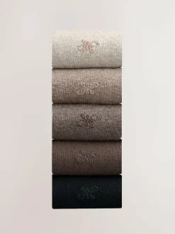 Next 5 Pack Embroidered Lasting Fresh Socks Neutral Marl Hot