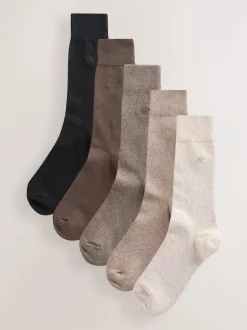 Next 5 Pack Embroidered Lasting Fresh Socks Neutral Marl Hot
