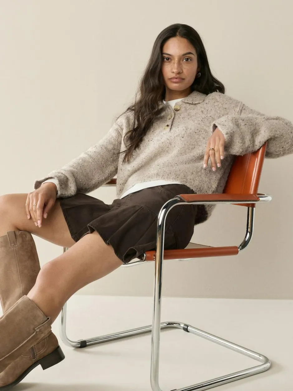 Next Boucle Long Sleeve Polo Jumper Neutral Neppy Online