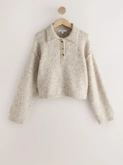 Next Boucle Long Sleeve Polo Jumper Neutral Neppy Online