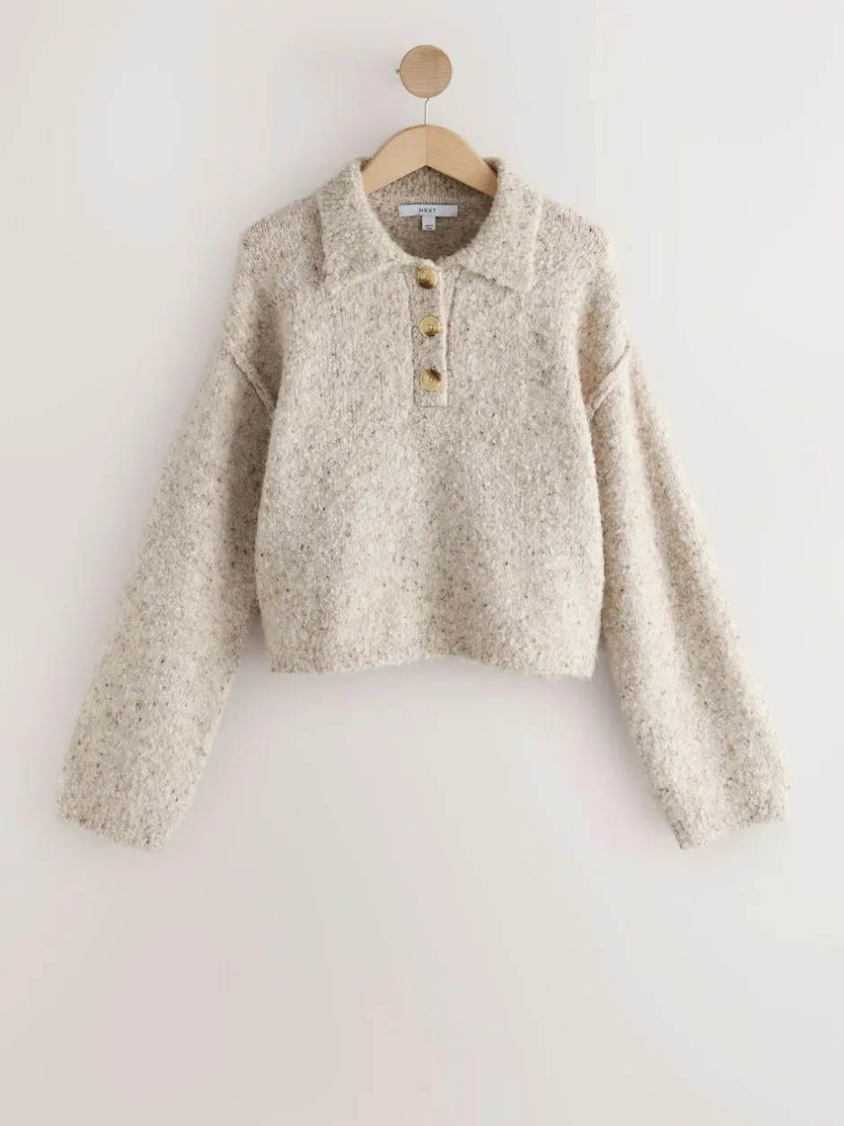 Next Boucle Long Sleeve Polo Jumper Neutral Neppy Online