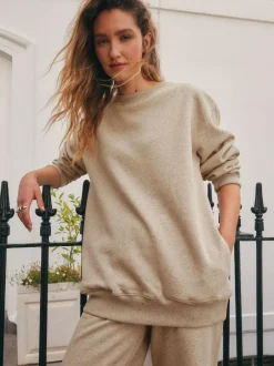 Next Relaxed Fit Essentials Longline Sweatshirt with Pockets Neutral Neppy Clearance