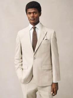 Next Neutral Regular Fit Linen Blend Check Suit Jacket Sale
