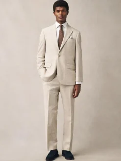 Next Neutral Regular Fit Linen Blend Check Suit Jacket Sale
