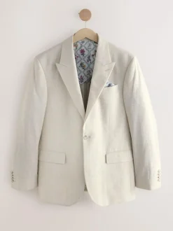 Next Neutral Regular Fit Linen Blend Check Suit Jacket Sale