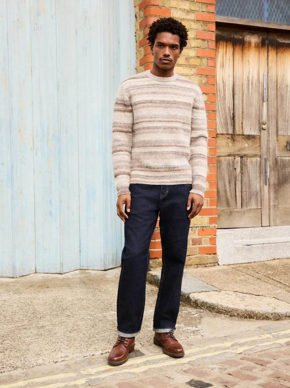Next Neutral Regular Fit Stripe Crew Neck Jumper with Wool Sale
