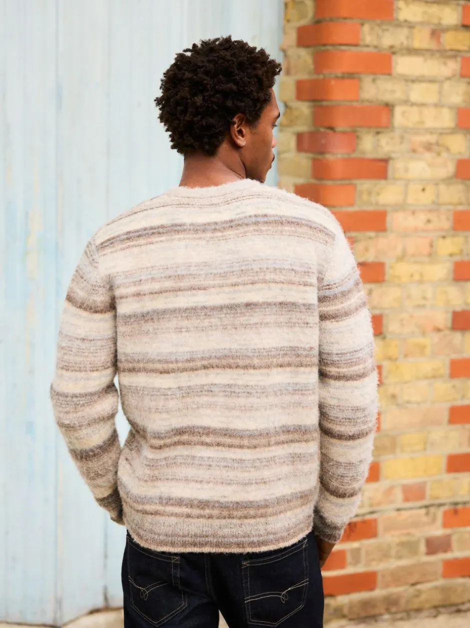 Next Neutral Regular Fit Stripe Crew Neck Jumper with Wool Sale