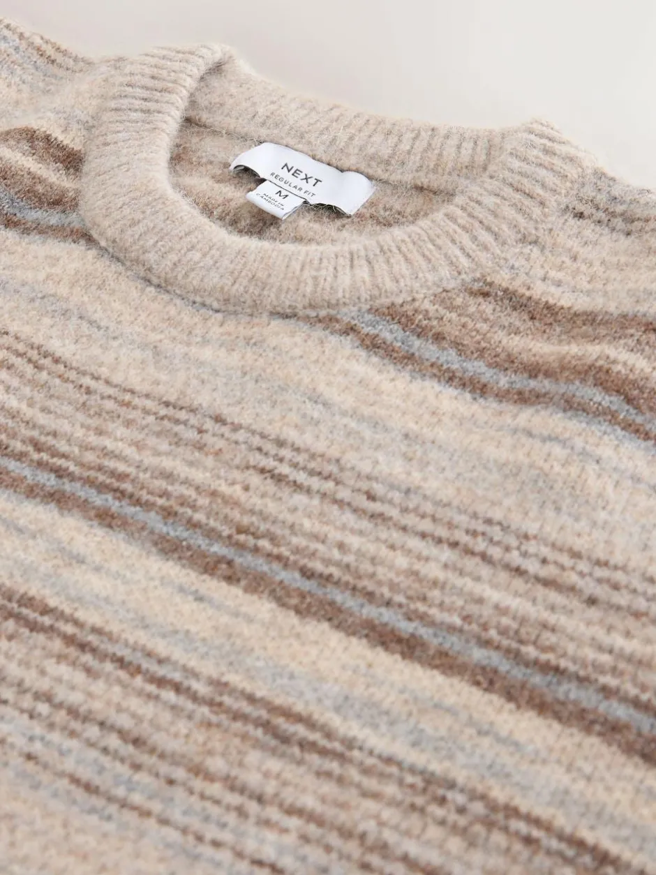 Next Neutral Regular Fit Stripe Crew Neck Jumper with Wool Sale