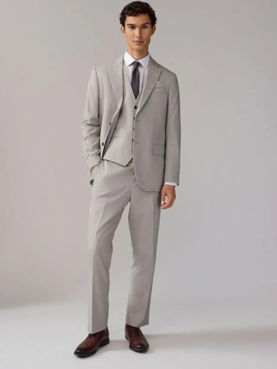 Next Neutral Regular Fit Textured Suit Trousers Outlet