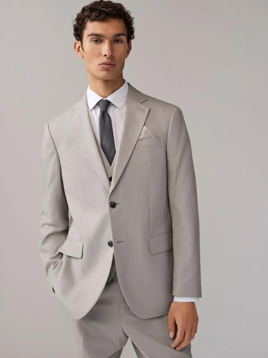 Next Neutral Regular Fit Textured Suit Jacket Sale