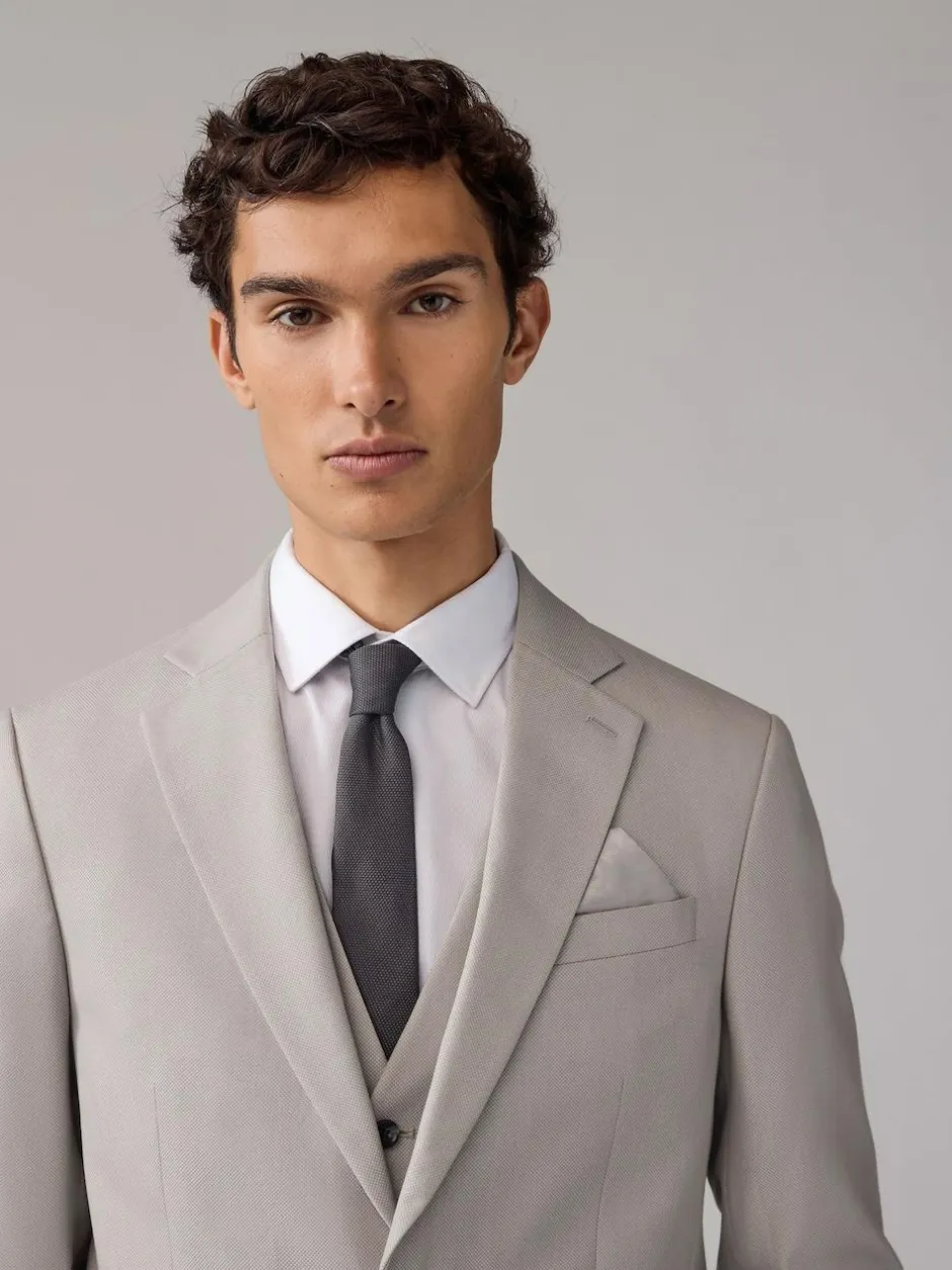 Next Neutral Regular Fit Textured Suit Jacket Sale