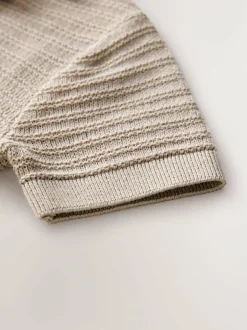 Next Revere Collar Short Sleeve Knitted Polo Shirt (3mths-7yrs) Neutral Hot
