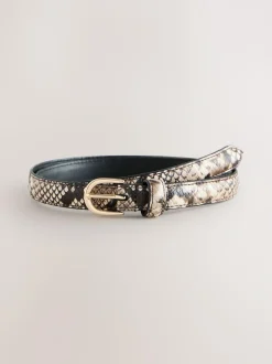 Next Neutral Snake Effect Skinny Leather Belt Online