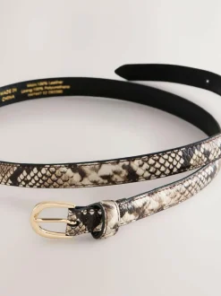 Next Neutral Snake Effect Skinny Leather Belt Online
