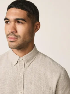 Next Standard Collar Cotton Linen Blend Long Sleeve Shirt Neutral Discount