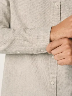 Next Standard Collar Cotton Linen Blend Long Sleeve Shirt Neutral Discount