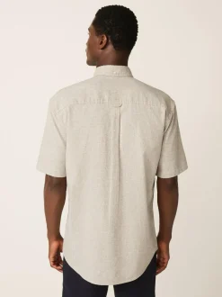 Next Standard Collar Cotton Linen Blend Short Sleeve Shirt Neutral Clearance