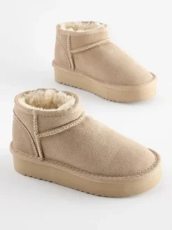 Next Neutral Standard Fit (F) Flatform Mini Warm Lined Water Repellent Suede Pull-On Boots Sale