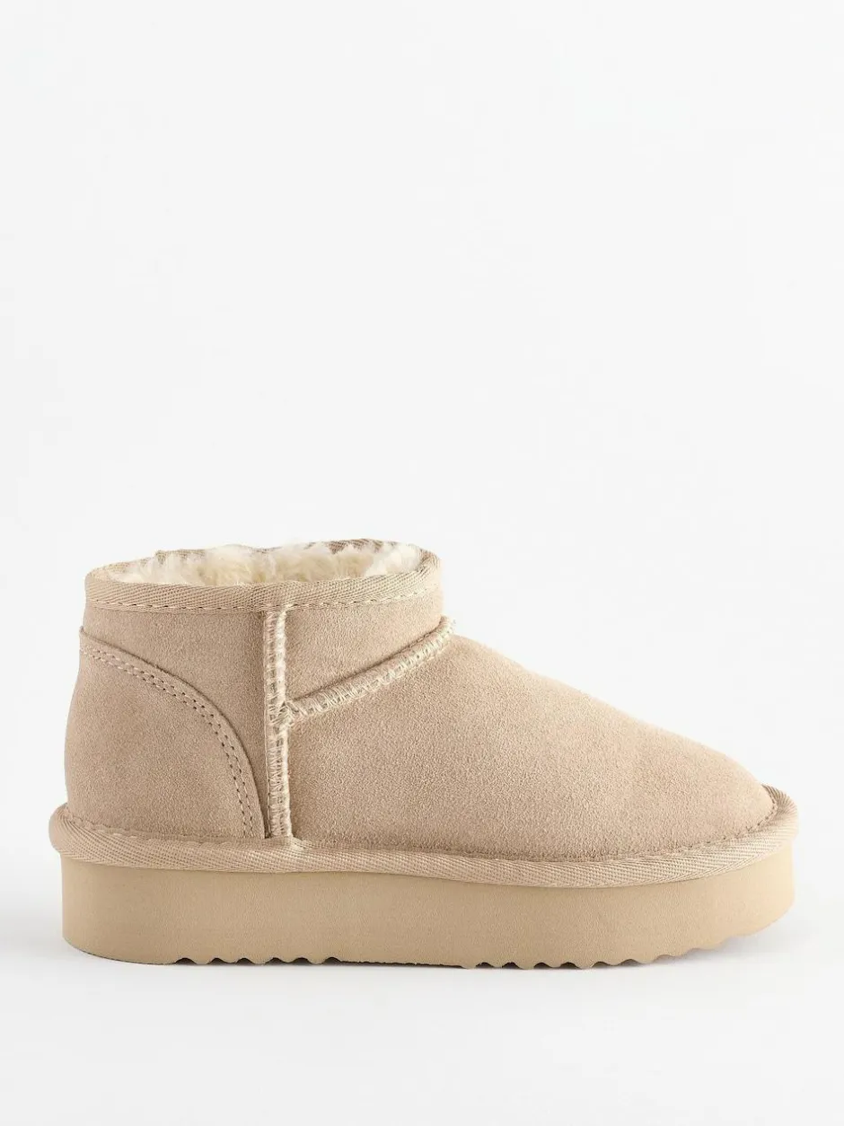 Next Neutral Standard Fit (F) Flatform Mini Warm Lined Water Repellent Suede Pull-On Boots Sale