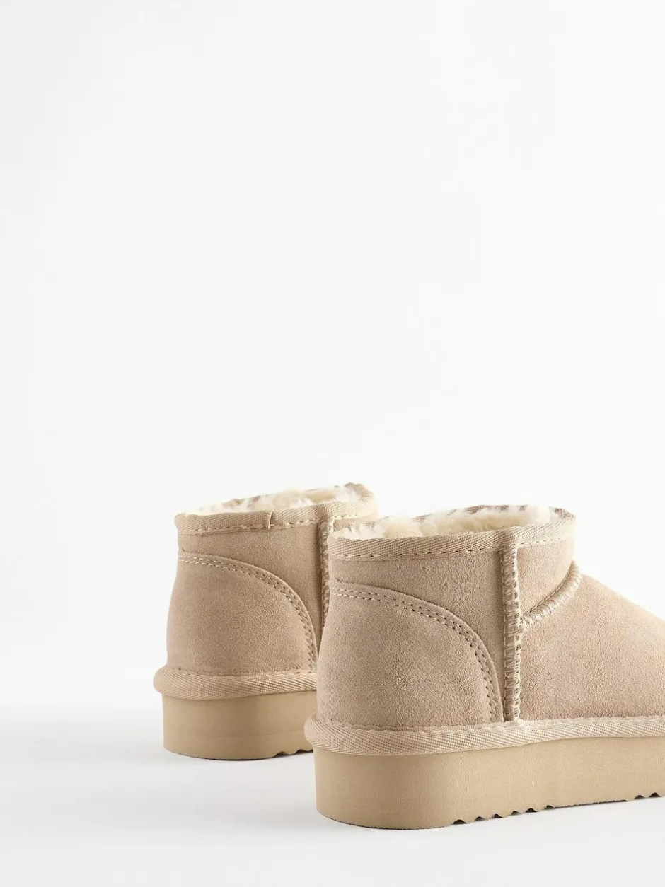 Next Neutral Standard Fit (F) Flatform Mini Warm Lined Water Repellent Suede Pull-On Boots Sale