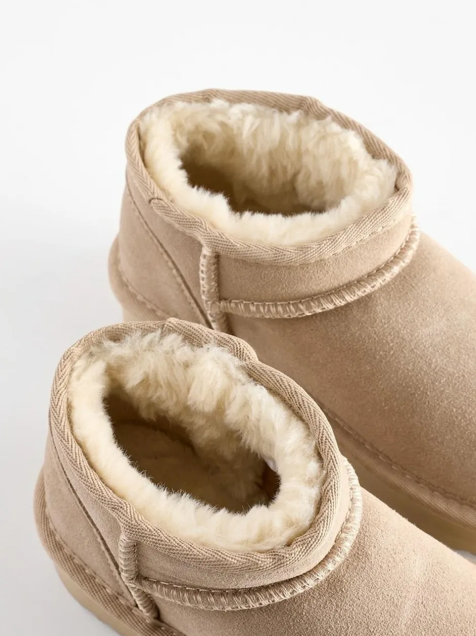 Next Neutral Standard Fit (F) Flatform Mini Warm Lined Water Repellent Suede Pull-On Boots Sale