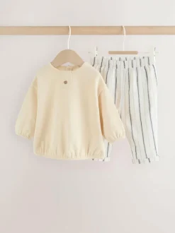 Next Neutral Stripe Sweat Top and Trousers Baby Set (0mths-2yrs) Best