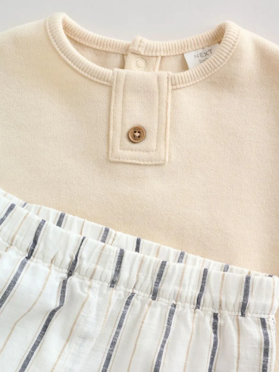 Next Neutral Stripe Sweat Top and Trousers Baby Set (0mths-2yrs) Best