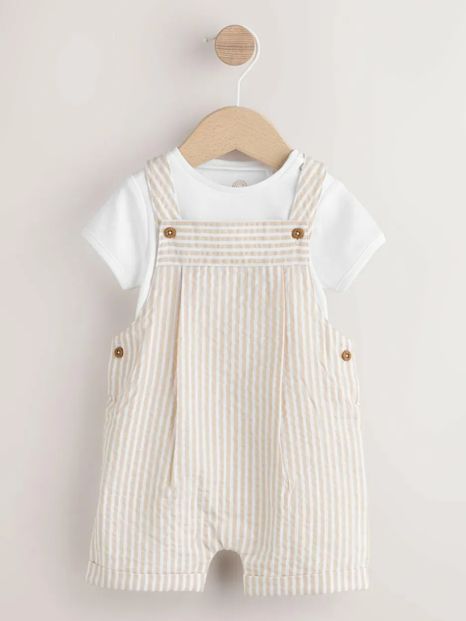 Next Woven Dungaree and Bodysuit Baby Set (0mths-2yrs) Neutral Stripe Online